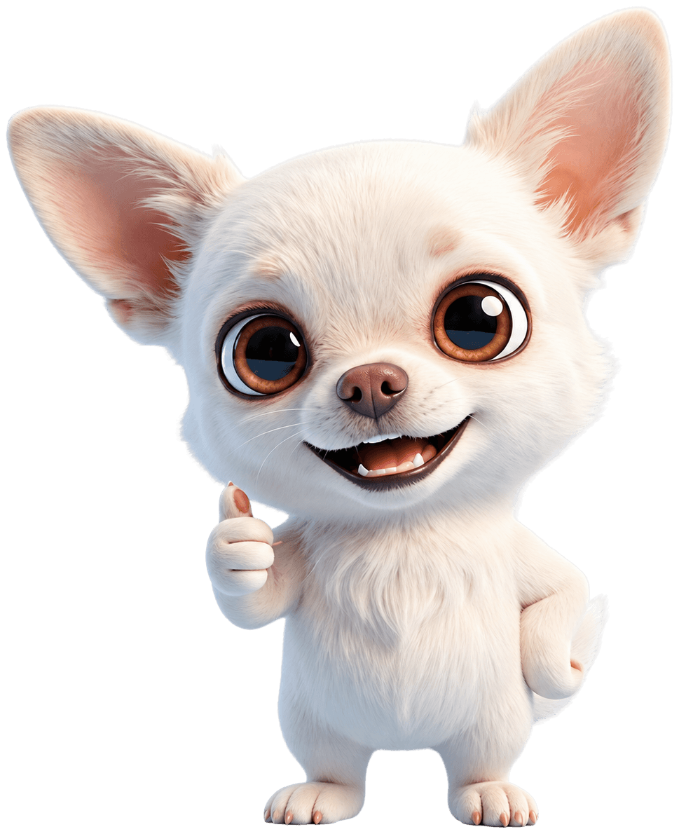 Soleil, le chihuahua mascotte de Quizzy, lève le pouce